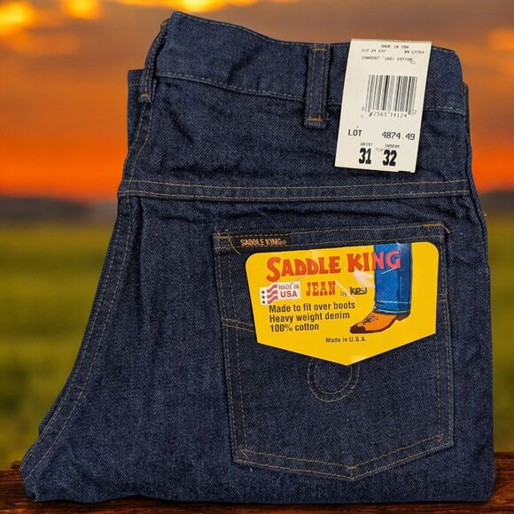 Saddle King Western Mens Denim Jeans Size 31x32 USA Made - New with Tags - Picture 1 of 12